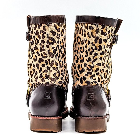 Sperry Women Stark Cheetah Buckle Brown Leather Ankle Boots Size 6.5 - Picture 9 of 12
